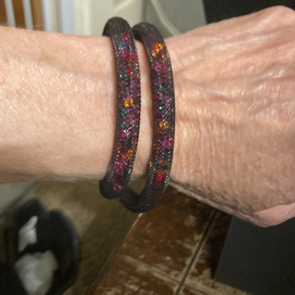 Swarovski choker / twist bracelet black mesh easy closure . Tiny crystal - Picture 6 of 8